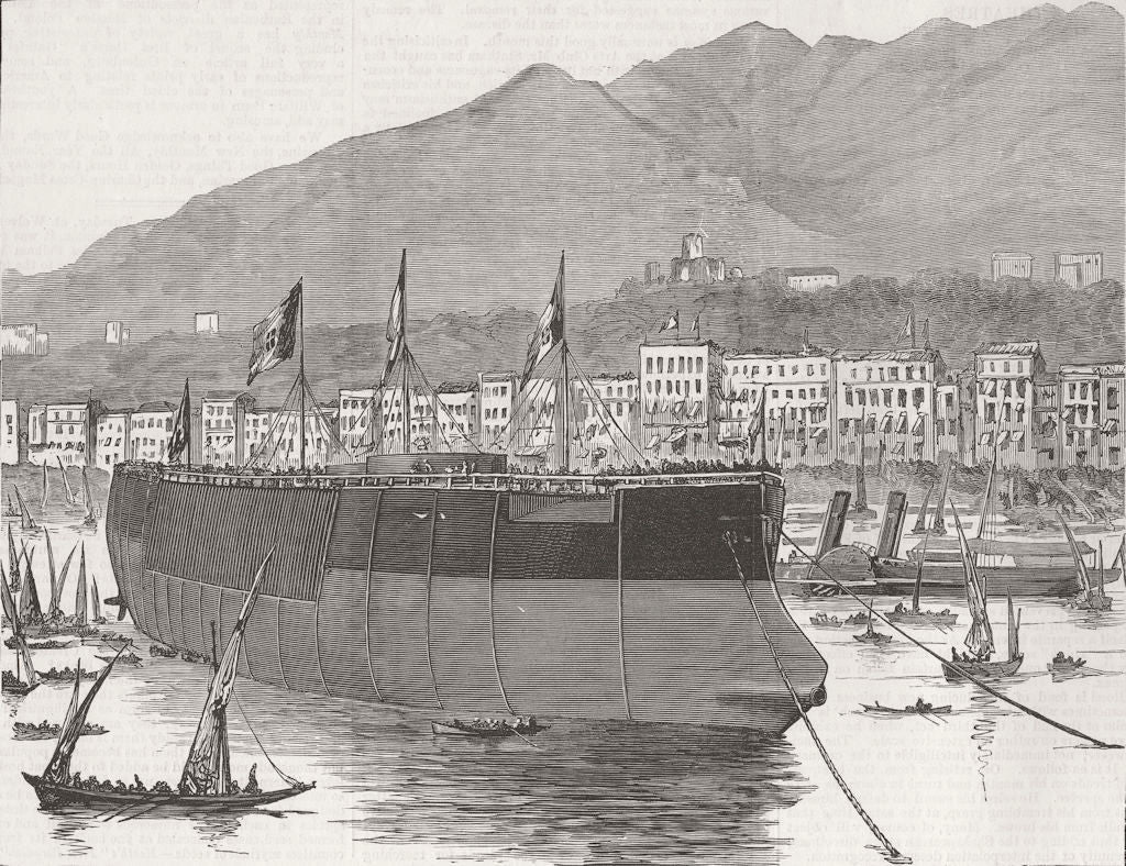 NAPLES. Duilio launch, Castellamare 1876 old antique vintage print picture